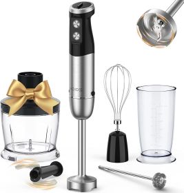 KOIOS 1000W Immersion Hand Blender, Multifunctional 5-in-1 Handheld Blender, 12-Speeds, Stainless Steel blender shaft, includes 600ml Mixing Beak