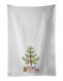 NEW Small Greek Domestic Dog Kokoni #2 Christmas Tree Kitchen Towel Set of 2 White Dish Towels Decorative Bathroom Hand towel for Hand, Face, Hai