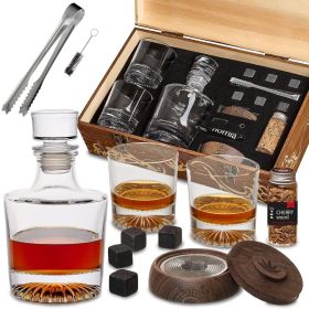 Whiskey Gift Set 14 pcs Whiskey Bottle and Old Fashioned Glasses 2 pcs Cocktail Smoker in Wodden Box with Wood Chips Whickey Stones 6 pcs include